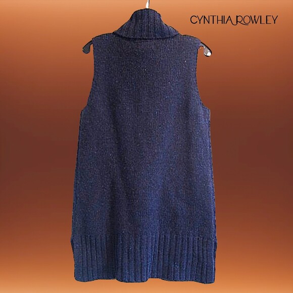 CYNTHIA ROWLEY NEW Turtleneck Speckled Wool Elongated Sweater L - Picture 8 of 12